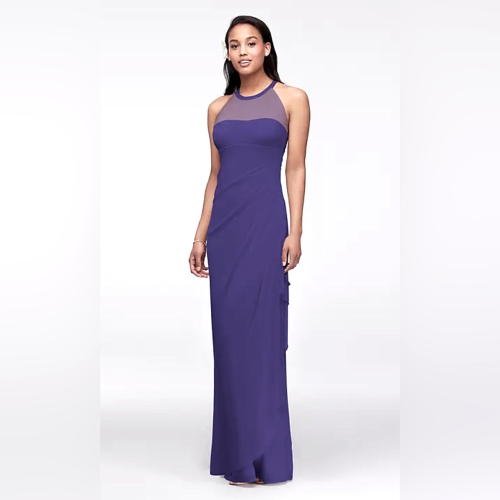 David’s Bridal Sleeveless Long Mesh Dress with Illusion Neckline